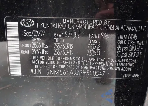 2023 Hyundai Santa Fe Xrt z USA, uszkodzony, nr VIN 5NMS64AJ2PH500547